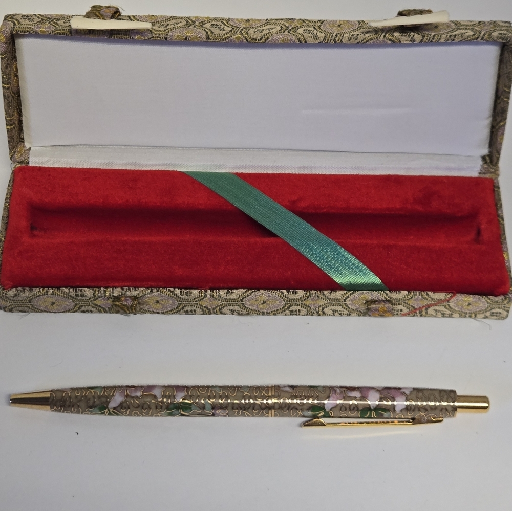Vintage Cloisonné Gold Floral Design Pen 5 3/8" - Picture 2 of 13